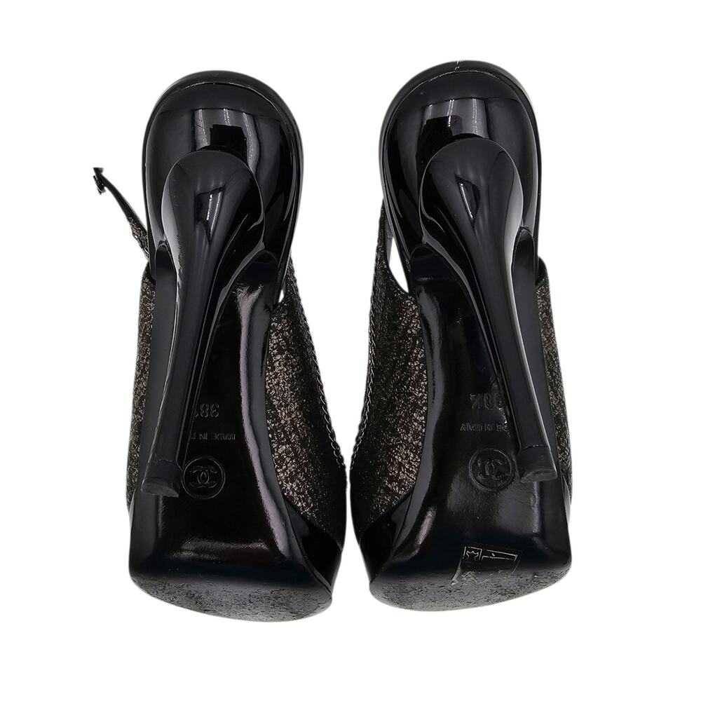 Chanel CC Slingback Chain Heel Pump Black Patent Vintage Gold Size 38.5 US 7.5 8 - Picture 13 of 15